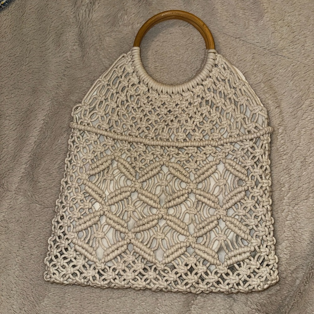 Cream Macramé Tote Bag